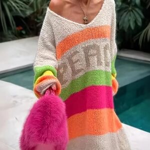 Colorful Striped Knit Sweater Dress